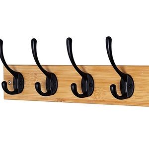 NEW Wall Mounted Bamboo Coat Rack Hook Hanger